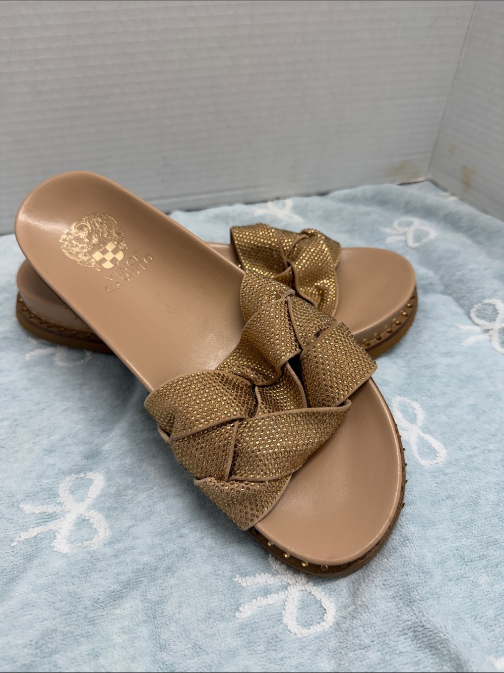 Vince Camuto Metallic Gold Braided Slide Sandals